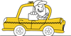 Gelbes Auto als Symbol des Taxis mit einem Mann der eine Karte in der Hand hält